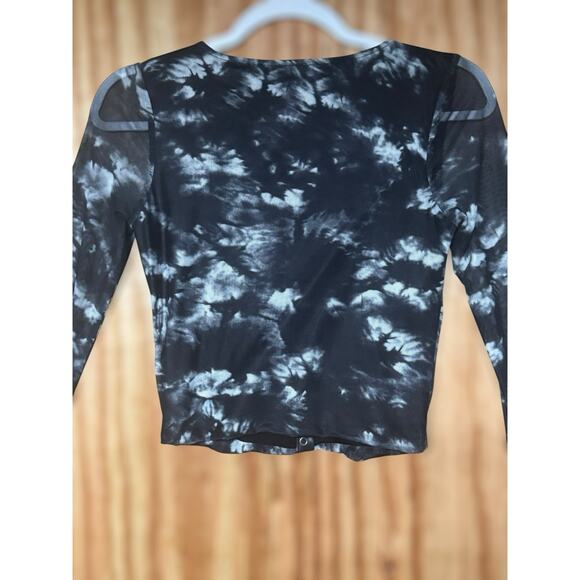 Current Mood Sz Small Black Mesh Bell Sleeve Ruched Button Front Top Grunge Goth - Picture 5 of 10